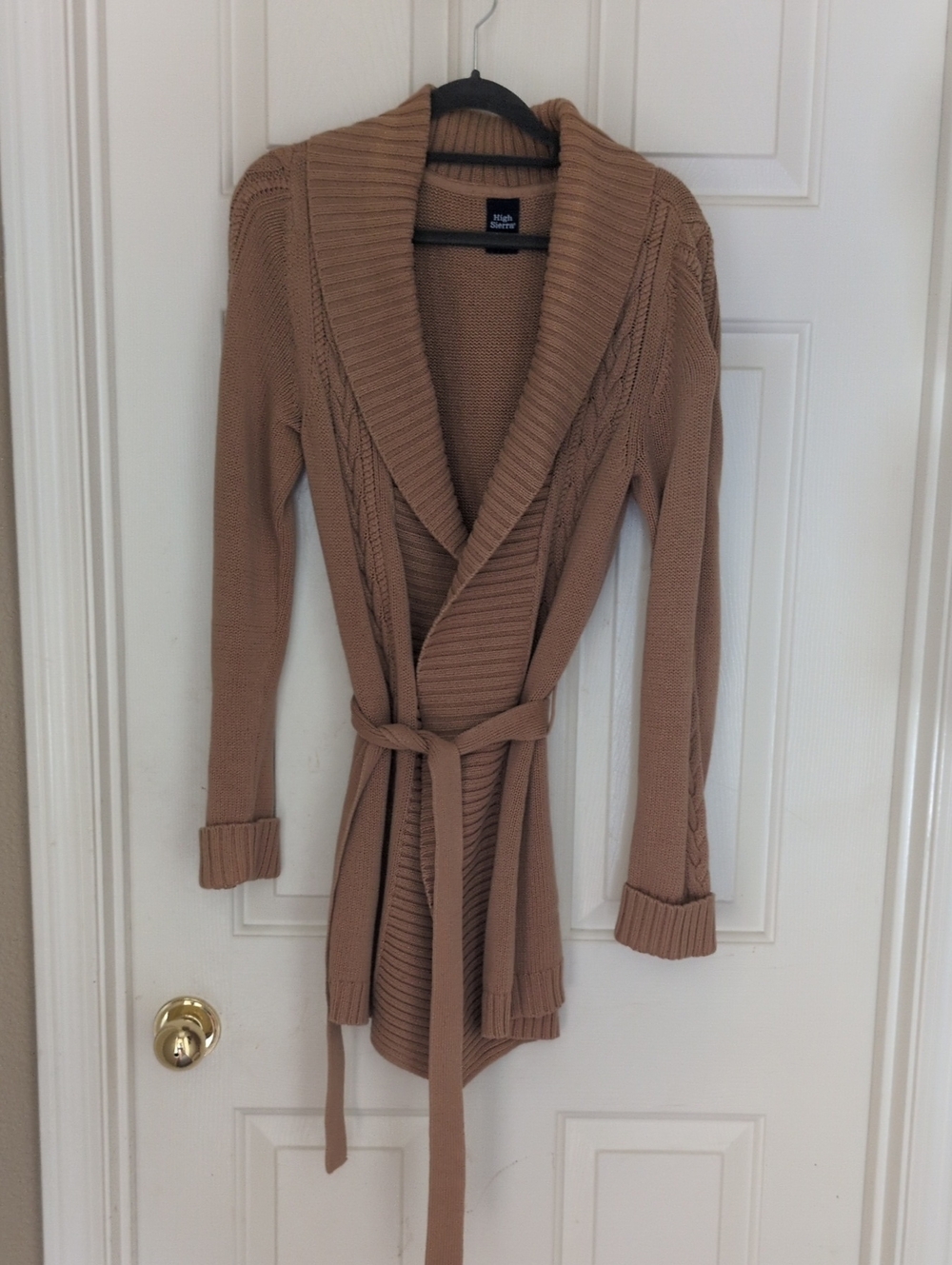 Kohl's Women's Camel Shawl Collar Belted Cardigan